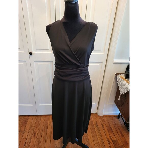 Black Faux Wrap Tank Ruched Midi Dress M Minimal Party Old Money Whimsygoth - Picture 1 of 6